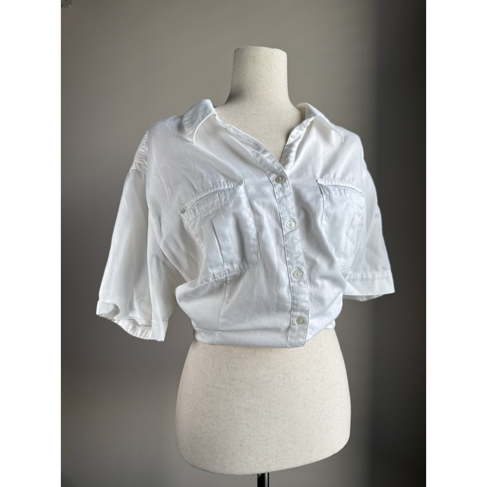 St. John's Bay Women's White Collared Short Sleeve Cotton Button-Up Blouse 2X